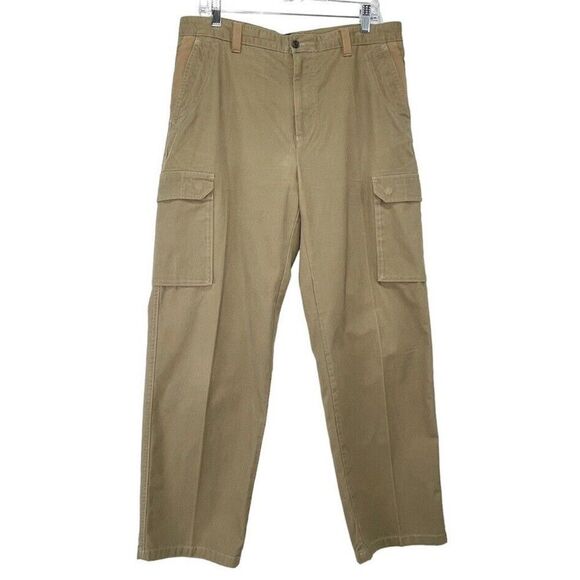 Tasso Elba Mens Pants Cargo 34x30 Cotton Flat Front Tan color - Picture 3 of 16